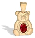 14K Yellow Gold Genuine Oval Ruby Teddy Bear Pendant