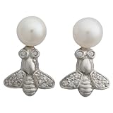 EXP Sterling Silver White Pearl Honey Bee Stud Earrings