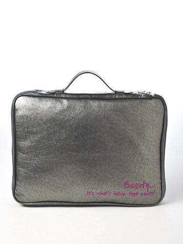 MIAMICA INNER BEAUTY 4 PIECE METALLIC SILVER DESIGN LARGE TRAVEL COSMETIC CASE MAKEUP BEAUTY TOILETRY BAG HOLDER ORGANIZER