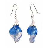 Earrings - E217 - Murano Style Glass - Twist ~ Blue and Pink
