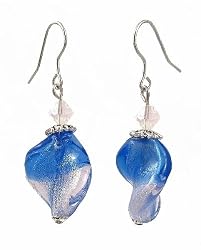 Earrings - E217 - Murano Style Glass - Twist ~ Blue and Pink