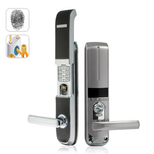 BioKing Brown Leather Heavy Duty Fingerprint Door Lock with Tamper-Proof Alarm - BLACK