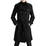 Phistic Women's Double Breasted Cashmere Blend Trench Coat - Black 10