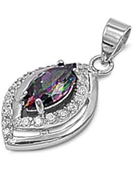 Sterling Silver Rainbow Topaz Clear CZ Pendant Beautiful Charm Pure 925 New 18mm with 1.8mm Curb Chain