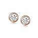 Simple Classic Bezel Set Cubic Zirconia AAA CZ Round Solitaire Stud Earrings For Women Rose Gold Plated .925 Sterling Silver 6MM