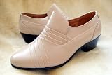 PROMO AD SALE $15, WHAT? STAND TALL GENUINE LEATHER LINE UPPERS Italian Shoe Designed Sharp Toe with 2 Inches High Cuban Heel Men's Fashion Slip on BEIGE COLOR Dress Shoe. Style# 8378 by AMERICAN SHOE FACTORY.