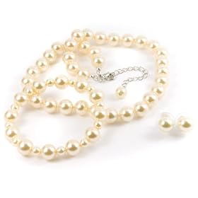 Ivory 10mm Glass Pearl Necklace, Bracelet and Earrings Set by Margot Townsend by