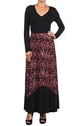 V-neck Flared-Skirt Long Sleeves Lace-Up Wrap Leopard Print Maxi Dress 