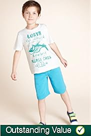 2 Piece Cotton Rich Shark T-Shirt & Shorts Outfit