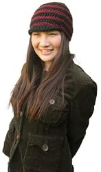 Handmade Lightweight Trendy Hat - 100% Crocheted By Hand in Burgundy and Black Acrylic Yarn