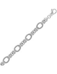Sterling Silver Knot and Textured Oval Chain Bracelet with Rhodium Plating