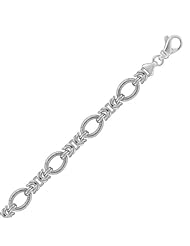 Sterling Silver Knot and Textured Oval Chain Bracelet with Rhodium Plating