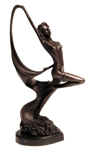 Bronze Art Nouveau Sea Breeze Dancer Sculpture Heart Shaped Marble Base
