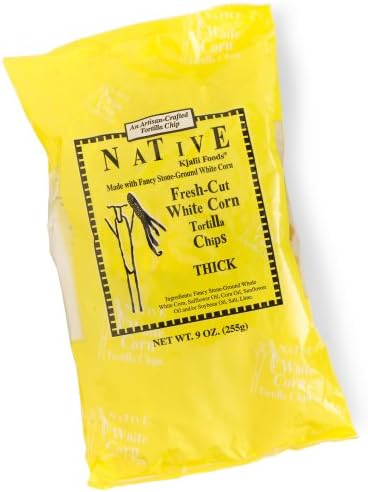 Native Kjalii Foods Fresh Cut White Corn Tortilla Chips, Thick, 9-Ounce Bags (Pack of 15)