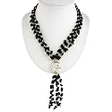 Handmade Black Onyx Lariat Necklace With Etched Silver Accent Bead