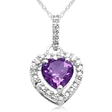 10k White Gold Heart-Shaped Amethyst with Diamonds Heart Pendant, 18