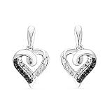 Platinum Plated Sterling Silver Black And White Round Diamond Fashion Earring (1/10 cttw)