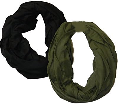 Light Weight Soft Infinity Solid Color Jersey Fashion Scarf Shawl Wrap Loop,One Size,2 Pack: Black/Moss