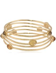 Goldtone Peach, Lemon and Smokey Quartz Bracelet, 7"