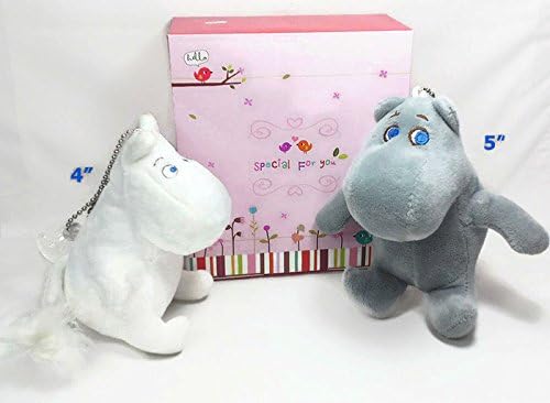 2pcs White and Gray Moomin Characters Plush Stuffed figurine keyring with Gift Box.