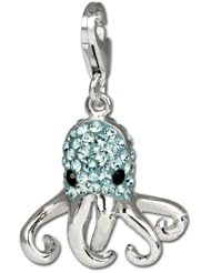 SilberDream Glitter Charm octopus with lightblue Czech crystals 925 Sterling Silver Charms Pendant with Lobster Clasp for Charms Bracelet, Necklace or Earring GSC517H