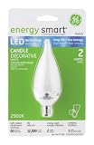GE 76455 Energy Smart LED Bent Tip Light Bulb, White, Candelabra Base, 2-Watt