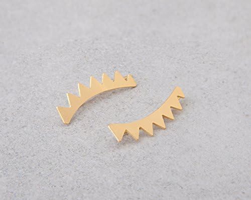 Ear climbers, 24k gold plated, zigzag shaped, pair of stud ear crawlers.