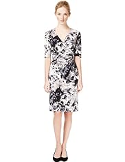 Autograph Crossover V-Neck Abstract Print Dress