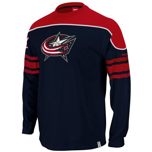Reebok Columbus Blue Jackets Youth Shootout Long Sleeve T-Shirt - Navy Blue-Red (Large)
