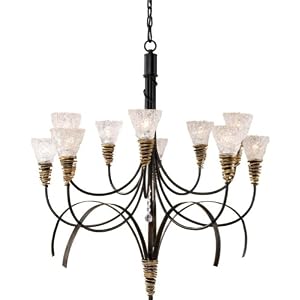Equinox Ten Light Chandelier with Gold Highlight in Black
