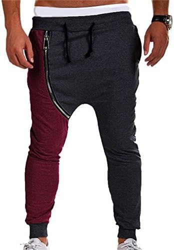 Prettygood Men Splicing Zipper Casual Hip Hop Harem Pants Dance Jogger Trousers Dark Grey 2XL