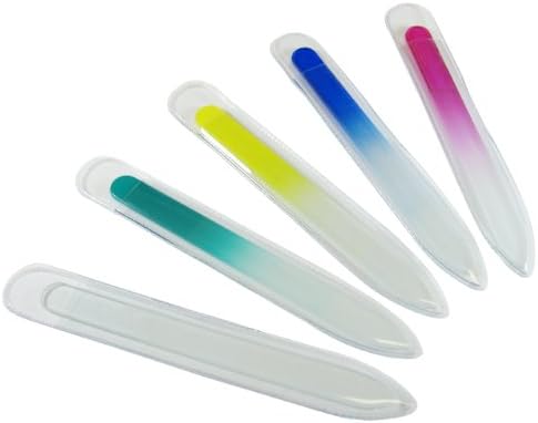 Jaylie TM 5 Premium Glass Nail Files Medium Size 5 Inch Pink, Blue, Yellow, Green, Clear