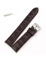 ABC 1pcs Brown 20mm Soft Sweatband Genuine Leather Strap Steel Buckle Wrist Watch Band, 1 Pc Band + 2 Pc Lugs