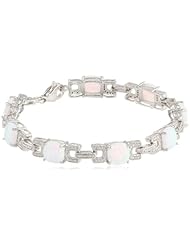 Sterling Silver Cushion Created Opal with Diamond Bracelet