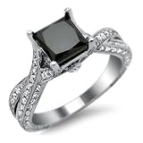 2.57ct Black Princess Cut Diamond Engagement Ring 14k White Gold