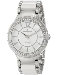 Peugeot Womens 7049WT Silver-Tone Swarovski Crystal Accented Bracelet Watch