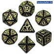 Q-Workshop Polyhedral 7-Die Set: Carved Elven Elvish Dice Set (Black and Yellow)
