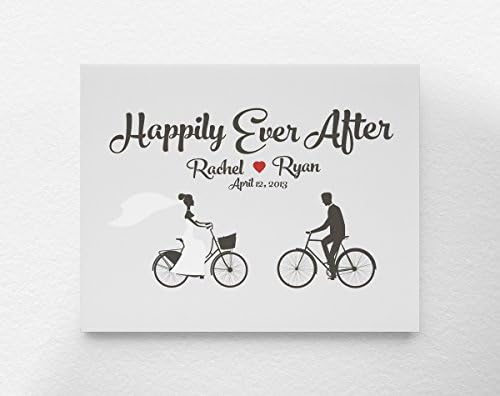 Happily Ever After Personalized Custom Bicycle Wedding Art Print Poster Decor, Anniversary Gift, Bridal Shower