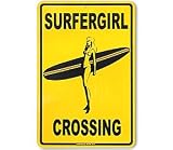 Surfer Girl Crossing Aluminum Sign