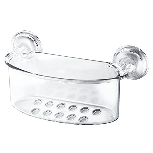 InterDesign Power Lock Suction Bathroom Shower Caddy Basket for Shampoo, Conditioner, Soap - Clear