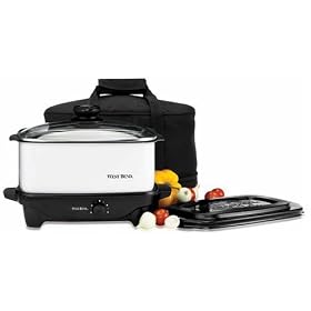 West Bend 84765 5-Quart Oblong Slow Cooker with Tote, White