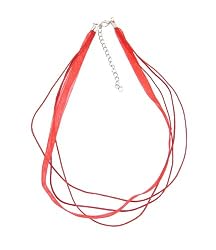 Necklace Cord For Pendants - D19 - 5-Strand Organza and Cord Mixed ~ 17" + 2" Extension Chain ~ Silver Plated Ends ~ Red