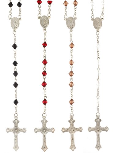 Linked Bi-Cone Bead Rosaries With 5mm Beads - 31in. Overall Length - SET OF 4 ( One Each Of: Red, Clear Black, Champagne)