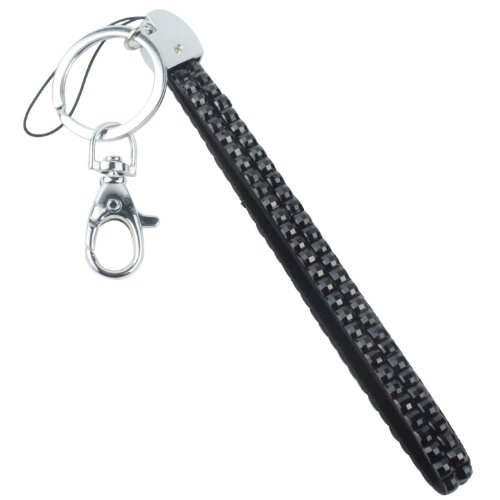 Womdee(TM) Fashion Rhinestone Crystal Bling Wrist Strap Key Chain-Black With Womdee Accessory