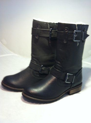 Ella Womens Mid Calf Cowboy Boot Twin Buckle Faux Fur Lined New