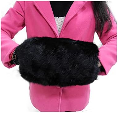 Real Fur Muff Warmers Fashion 2 in 1 Teen Girl Hand Muff &amp; Handbag Rabbit Fur Muff Hand Mittens for Teen Girl Gift (Black)