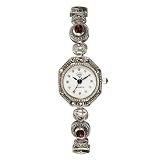 Marcasite and Genuine Garnet Accent Sterling Silver Bracelet Watch