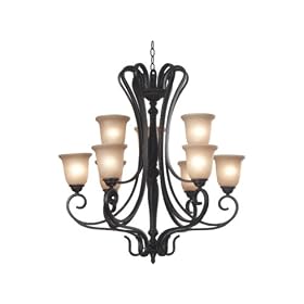 Kenroy Home 80309ORB Priory Nine-Light Chandelier with 6-Inch Glass Shades and 10-Foot... by Kenroy Home