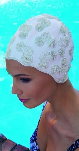 FashyLadies White Swimming Bathing Cap Swim Hat Small Fitting Retro Vintage Style