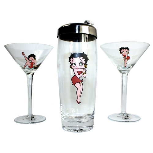 Classic Betty Boop 2 Martini Glass & Shaker Gift Set New